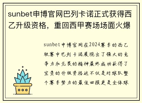 sunbet申博官网巴列卡诺正式获得西乙升级资格，重回西甲赛场场面火爆 - 副本