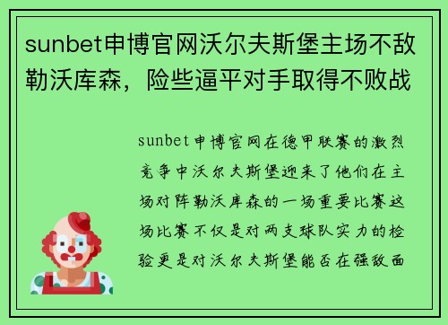 sunbet申博官网沃尔夫斯堡主场不敌勒沃库森，险些逼平对手取得不败战绩 - 副本