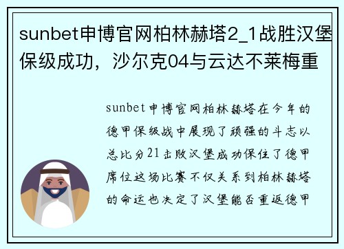 sunbet申博官网柏林赫塔2_1战胜汉堡保级成功，沙尔克04与云达不莱梅重返德甲 - 副本