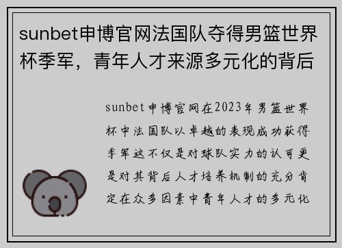 sunbet申博官网法国队夺得男篮世界杯季军，青年人才来源多元化的背后 - 副本